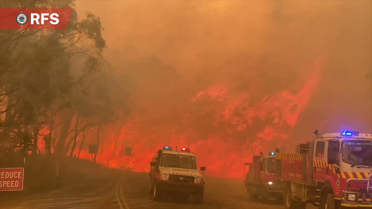 Alpha Rd Fire, Tambaroora.  The fire continues to spread quickly towards Doughertys Junction Rd and Sallys Flat Rd. NSW firefighters working on the fire have encountered intense fire activity. This footage from yesterday shows the conditions they face