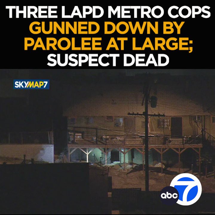 The parolee who gunned down three LAPD Metro officers is dead after a lengthy standoff in LincolnHeights. The condition of the officers, one shot multiple times, is stable. Late breaking developments from the scene -