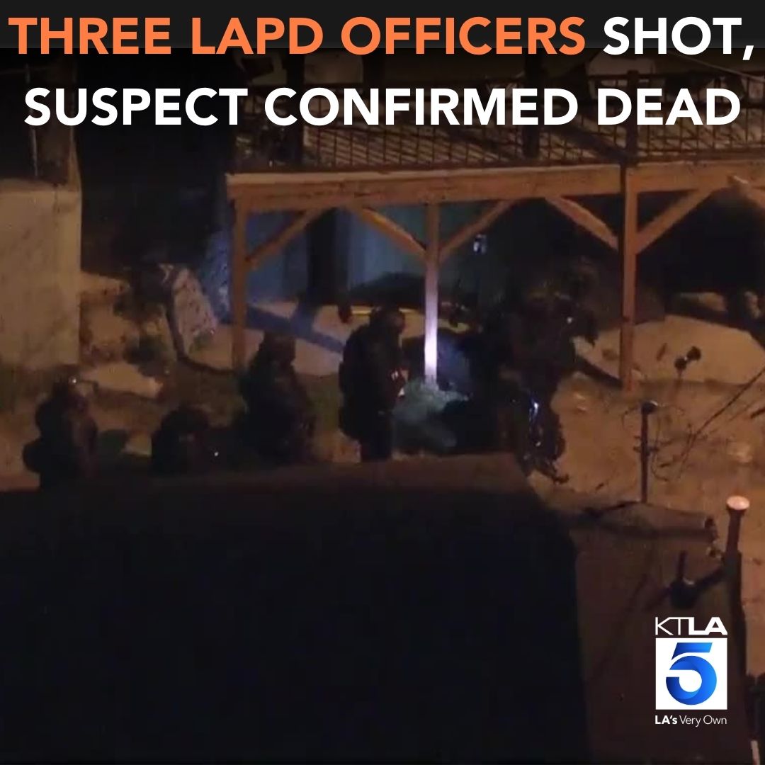 A SWAT team, robots and armored vehicles were deployed in Lincoln Heights after three LAPD officers were shot. The suspect, who was barricaded for a time, is now confirmed dead.