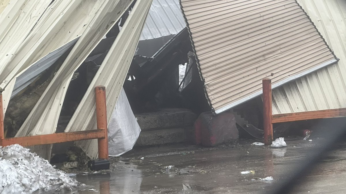 A commercial structure collapsed in Grass Valley following an overnight storm. This is on Loma Rica Drive. No one was inside at the time, 