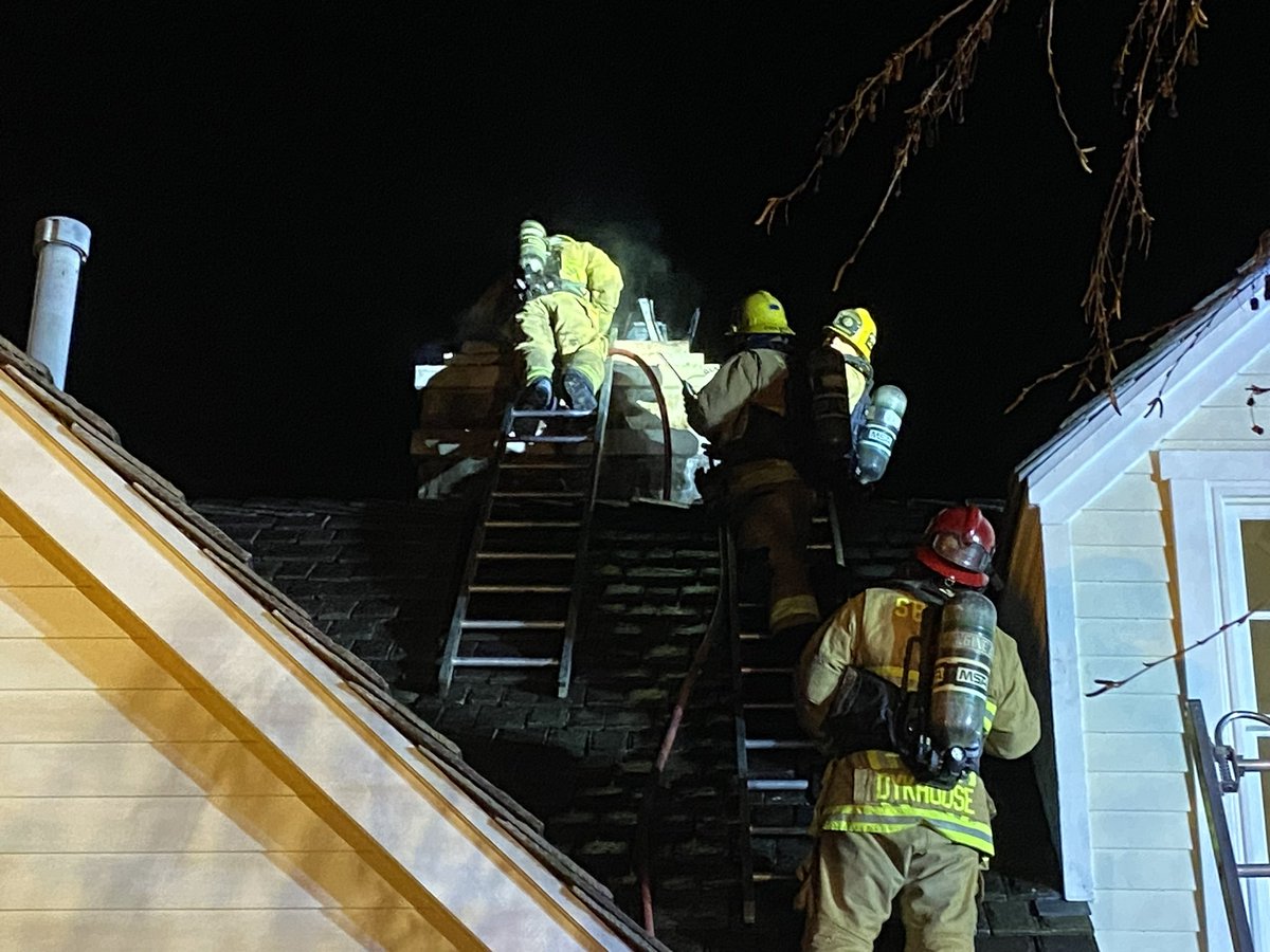 Chimney Fire: 2100 Dermanak Rd, Solvang. Large two story residence, fire noted coming from roof/chimney box. Residents self evacuated, light smoke in house.  Fire knocked down at 9:52pm.  No injuries reported. FF's remain on scene for mop-up. Cause under investigation. CT 9:29pm