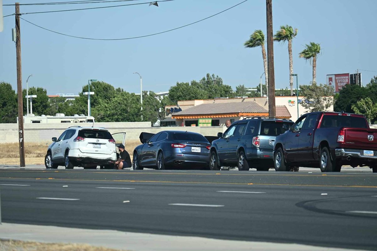 EB Avenue K west of Sierra Highway. blue Maserati rear-ended a white Nissan SUV lane blocked