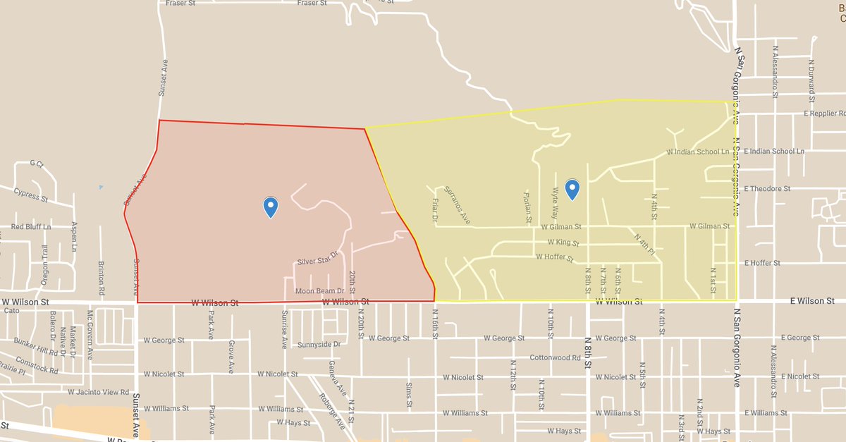 An EVACUATION ORDER has been issued for the following area: South of Silver Star Drive, East of Sunset Ave, North of Wilson St and West of 16th St.nnAn EVACUATION  has been issued for: North of Wilson Street, East of 16 th St