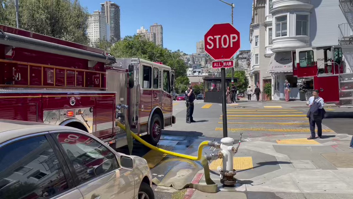 Fire fighters on scene at Liguaria Bakery in San Francisco's North Beach neighborhood. The bakery's brick oven caught on fire, no one was hurt and fire is now out. There is just a lot of steam from the oven that they are keeping an eye on