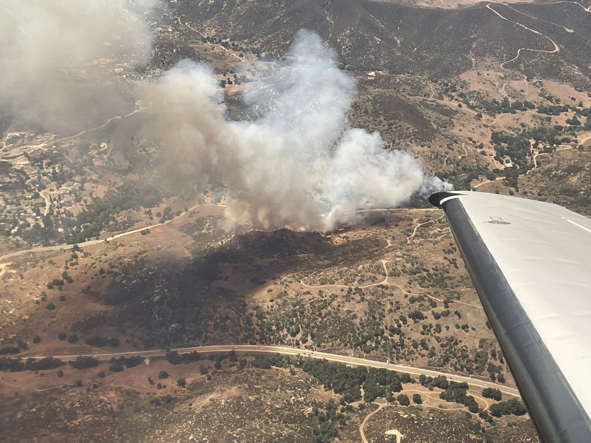 BunnieFire in Ramona The fire is now 10-15 acres with a moderate rate of spread. There is a structure threat on Chuck Wagon Road