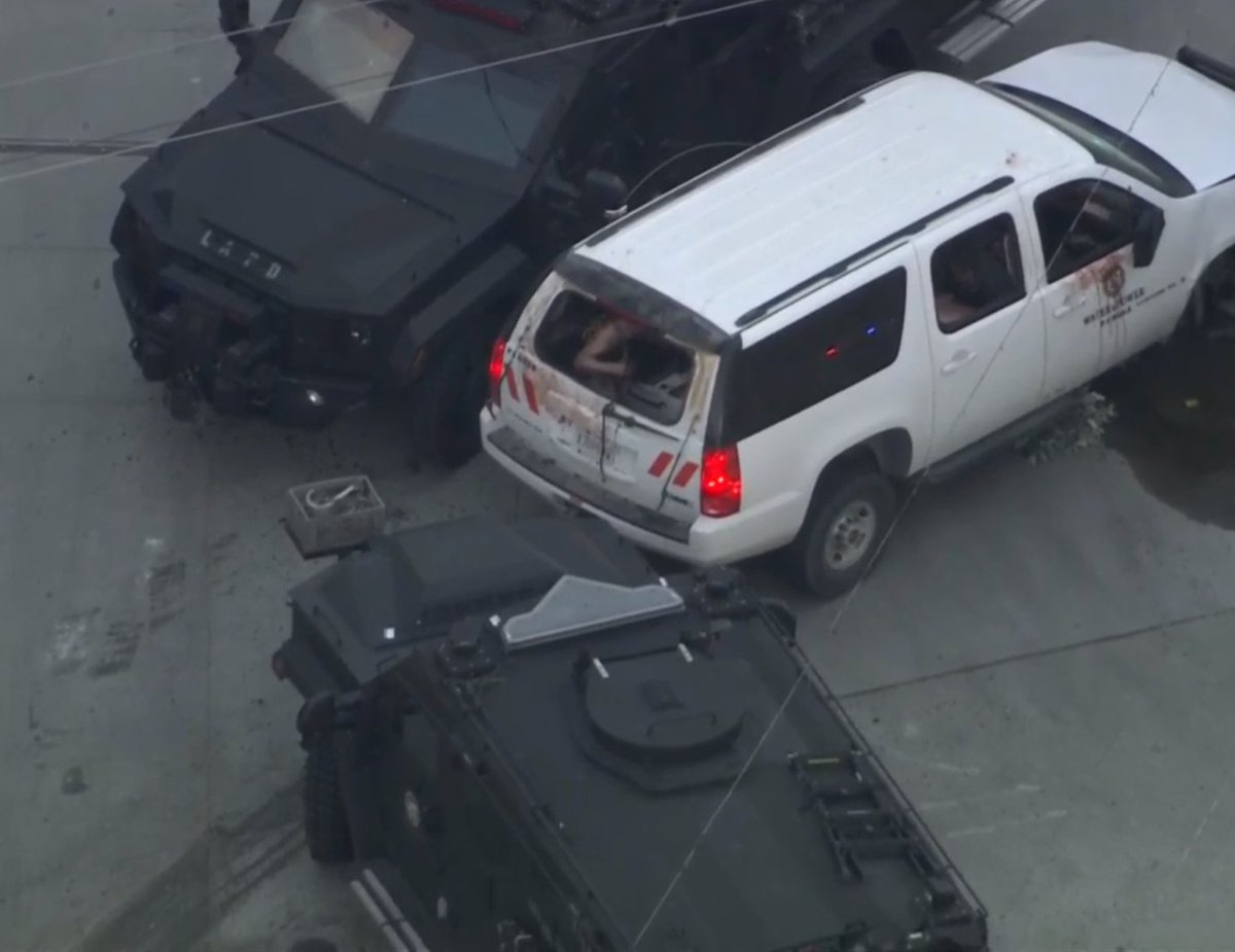 LAPD foothill pursuit and officer involved shooting OIS SWAT on scene, suspect may be self harming and armed