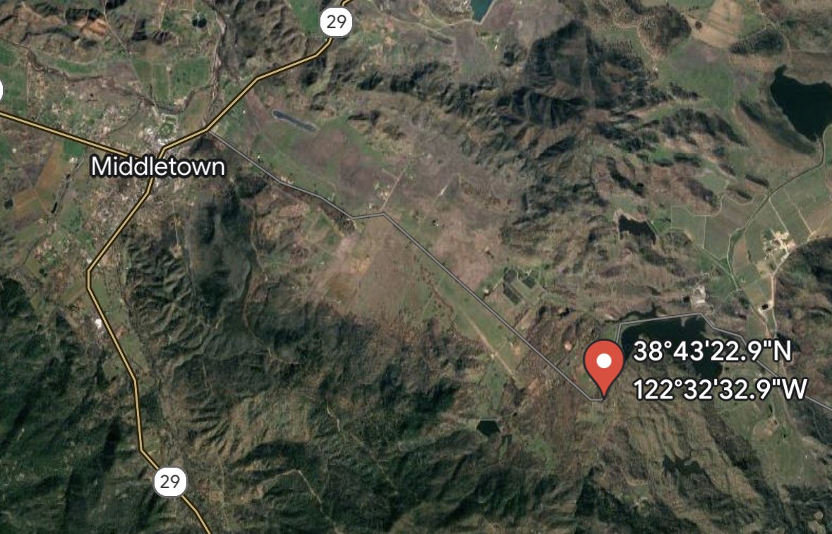 HillFire: Units are responding to a 1/4 acre vegetation fire near Butts Canyon Road and Oat Hill Road, southeast of Middletown. The fire is burning uphill with a slow rate of spread