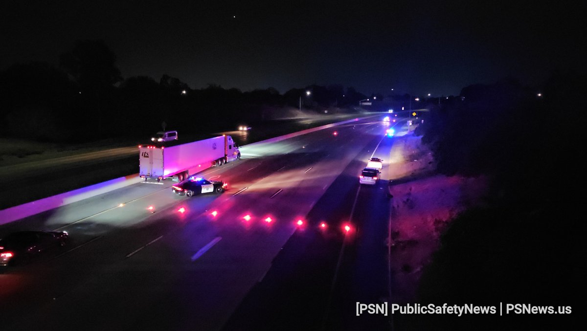 CHP confirms fatal auto-pedestrian accident on Eastbound I-80 at Norwood Ave., closing all lanes. Reports indicate multiple vehicles hit a body under Raley Blvd. Overcrossing. A gray vehicle is crashed into a guardrail.  