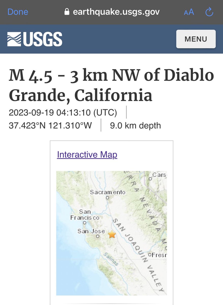 Another one ; 4.5 preliminary magnitude earthquake east of San Jose near Diablo Grande earthquake