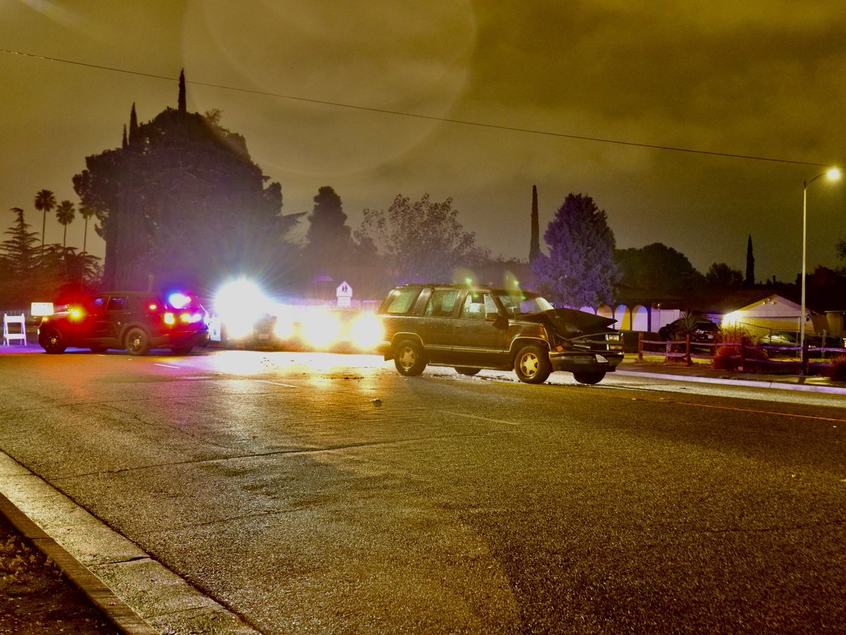 Banning Police vehicle was rear ended while providing traffic control for a Multi vehicle accident across Susan B. Coombs School off Wilson Ave. A person failed a sobriety test for the primary accident. 