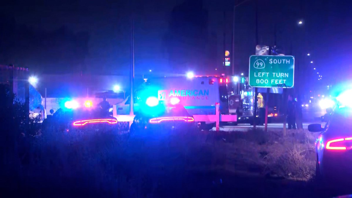 One man is dead after a car crashed into a parked trailer where he resided near Golden State and Ashlan, according to the California Highway Patrol