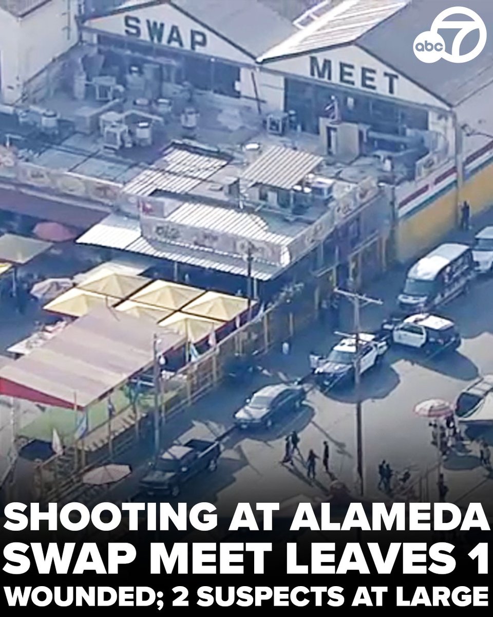 Two suspects were being sought after a person was shot and wounded Monday afternoon at the Alameda Swap Meet in South Los Angeles