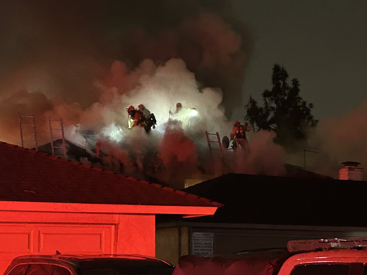 Firefighters responded at 10:47 p.m. to a two-story apartment complex in the 14600 block of Del Amo Ave. in @CityofTustin and knocked down fire in the first and second floor of one unit and the attic space adjoining two of the units in 29 minutes