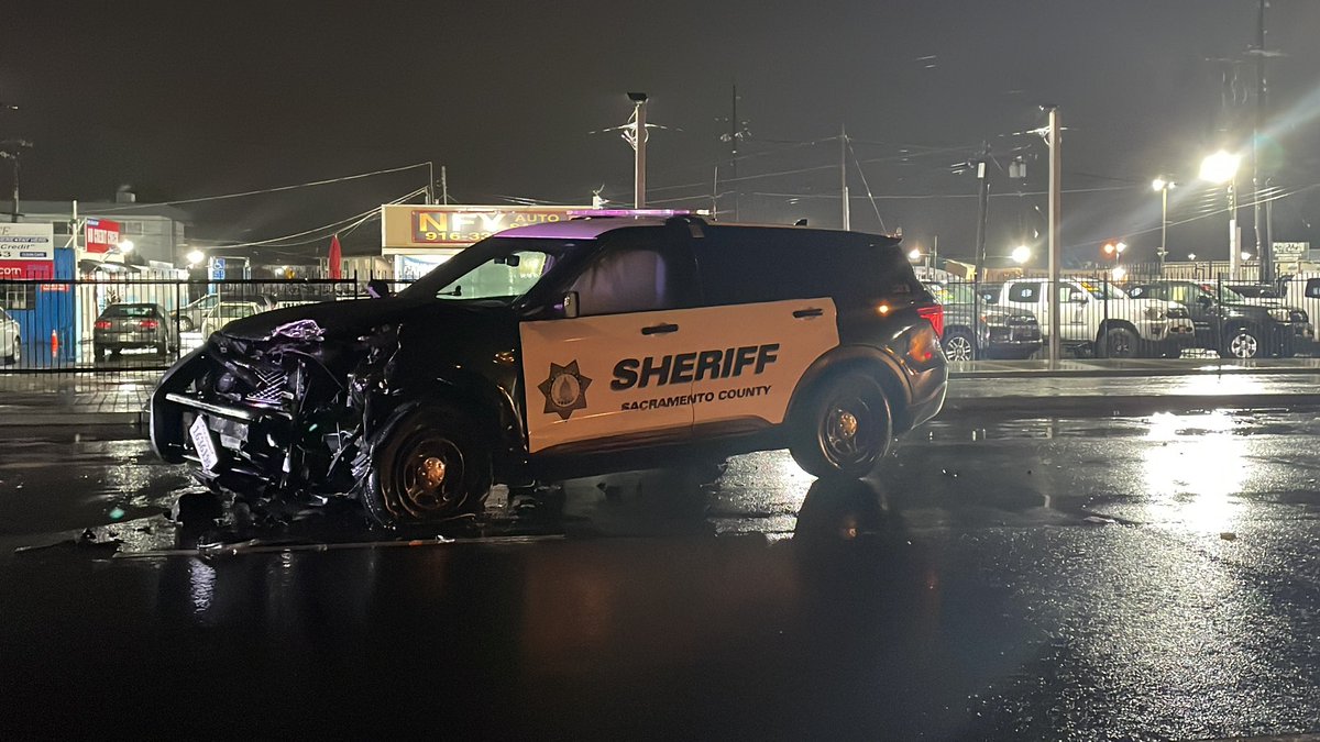 SACRAMENTO   On Fulton Ave, @sacsheriff patrol vehicle is badly damaged. Spokesperson says deputy transported as a precaution. Appears two vehicles involved