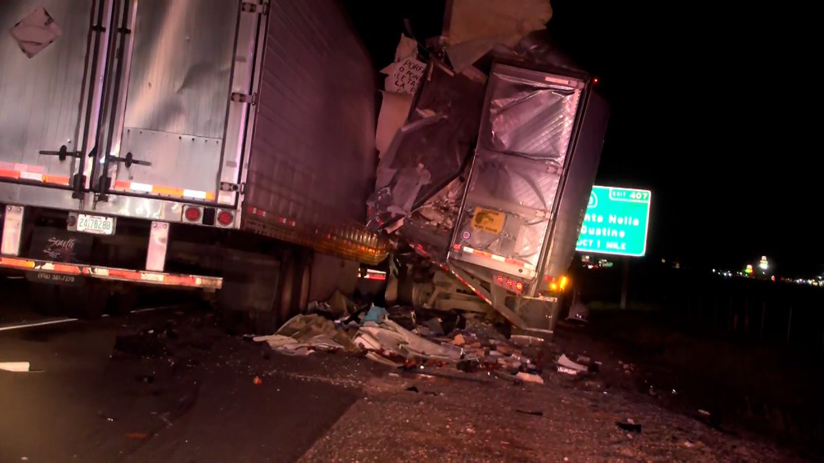 One person is dead after two big rigs crashed in Merced County on Highway 5 Tuesday morning, according to the California Highway Patrol