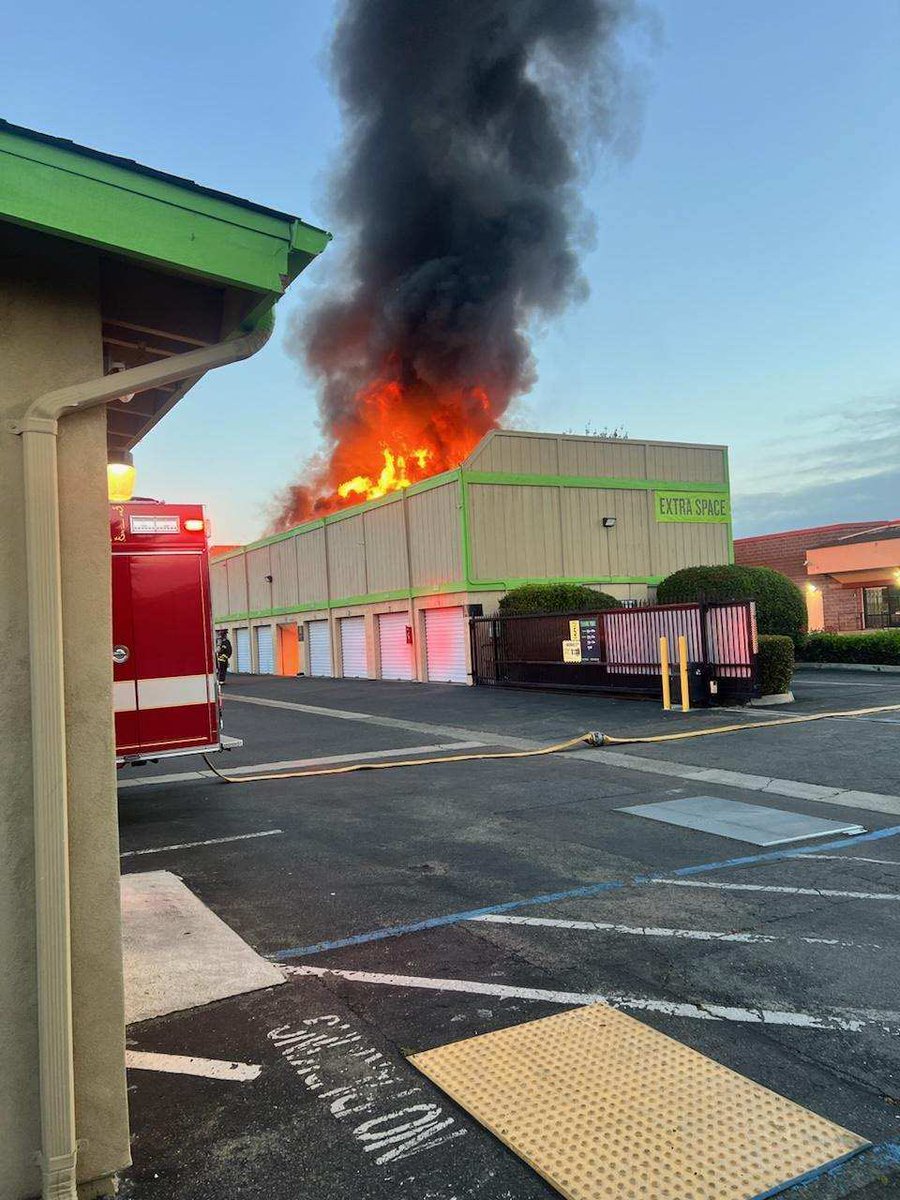 Fremont Blvd Fire  3: Just after 6 AM on Monday, April 29th, Fremont firefighters responded to a fire at 38491 Fremont Blvd at Extra Space Storage. Crews arrived to find heavy fire through the roof of a two-story building with multiple storage units involved. 