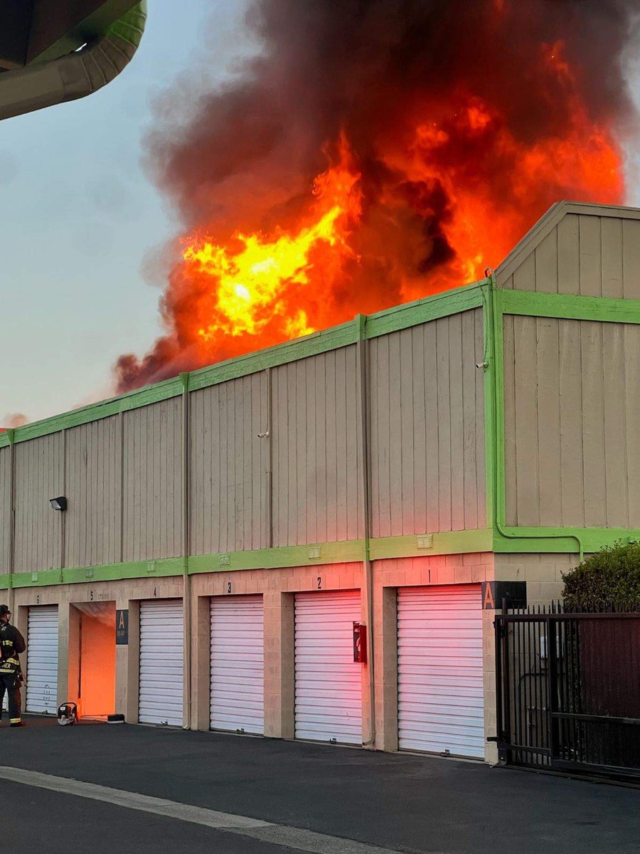 Fremont Blvd Fire  3: Just after 6 AM on Monday, April 29th, Fremont firefighters responded to a fire at 38491 Fremont Blvd at Extra Space Storage. Crews arrived to find heavy fire through the roof of a two-story building with multiple storage units involved. 