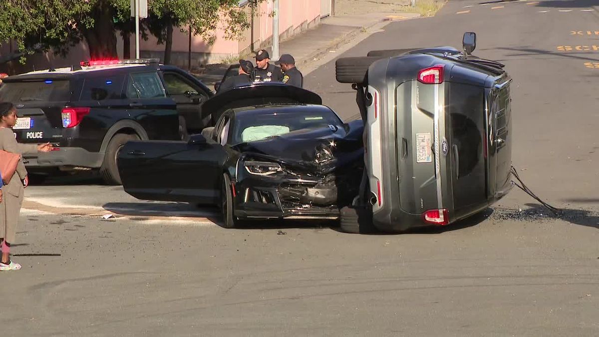Pictures from the seen of gunfire and a car crash near Bishop O'Dowd in Oakland