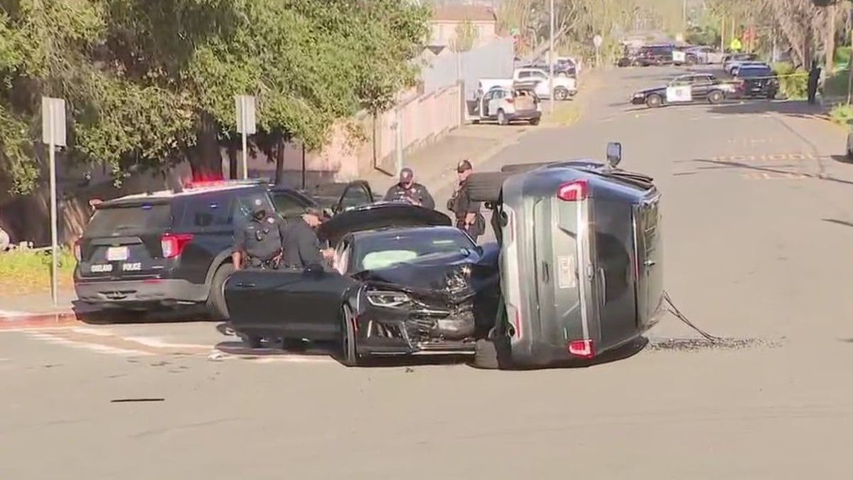 Pictures from the seen of gunfire and a car crash near Bishop O'Dowd in Oakland