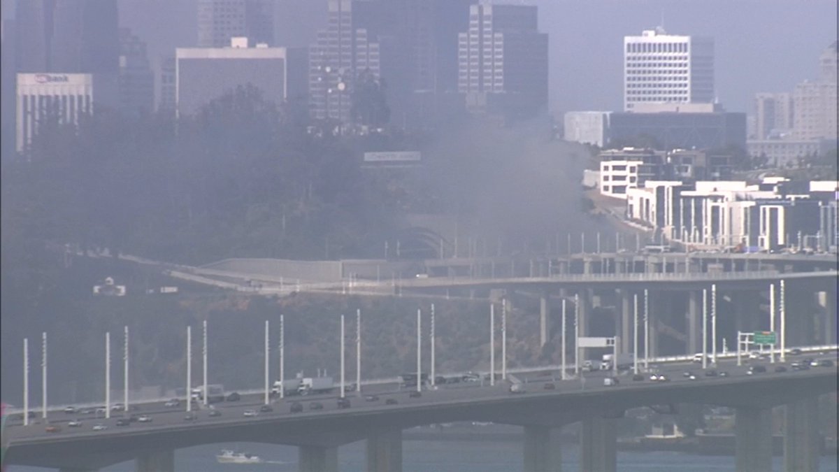 A big rig fire on the Bay Bridge has shut down several westbound lanes, causing a massive traffic jam.