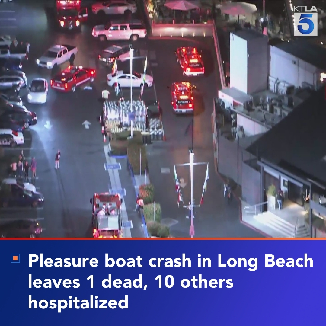 First responders said the vessel hit the jetty in Los Alamitos Bay, overturned and was taking on water. At least one person is dead, and 10 others hospitalized