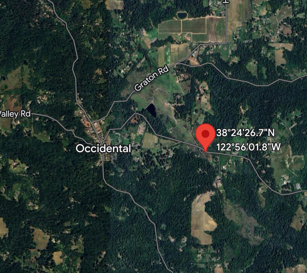 OccidentalFire: CAL FIRE and local agencies are responding to a vegetation fire near Occidental Rd and Facendini Ln, east of Occidental. The fire is approximately 1/2 acre burning in grass and timber at a slow rate of spread