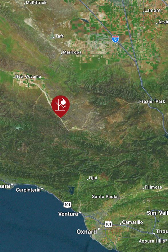 Apachefire; The fire is estimated at 800 acres and 0% containment. Fire location is in Apache Canyon east of Hwy 33 and approximately 30 miles NE of Ojai. 5 residences in Apache Canyon are threatened. 