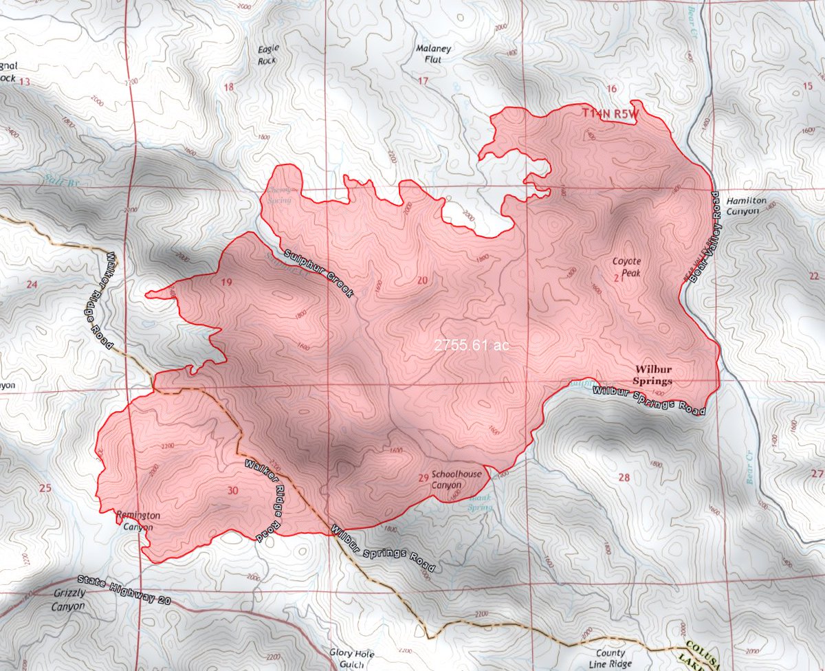 The RidgeFire north of Highway 20 off Walker Ridge Road, in both Lake and Colusa counties, is holding at 2,756 acres and is now 50% contained