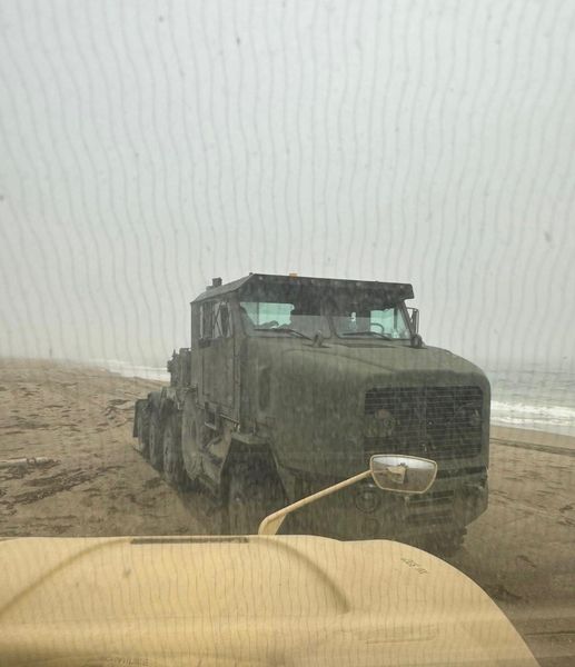 A man in a military diesel truck was arrested at a San Luis Obispo beach after smashing through a gate and having a standoff with deputies, CHP, and the National Guard