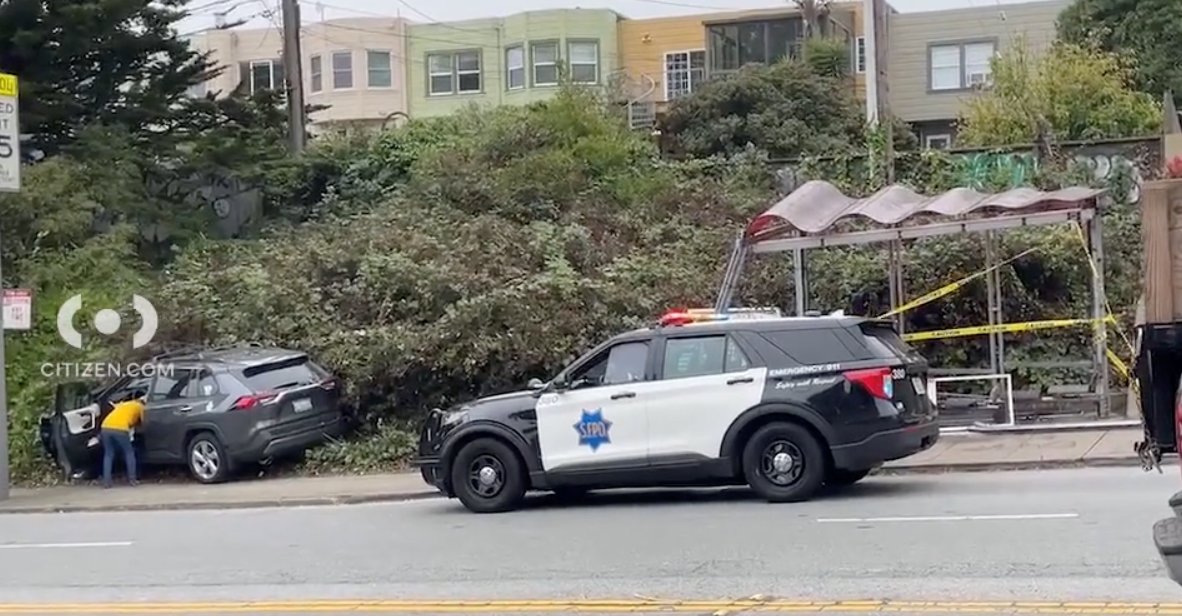 A vehicle crashed into a San Francisco bus shelter Monday morning, transit officials say