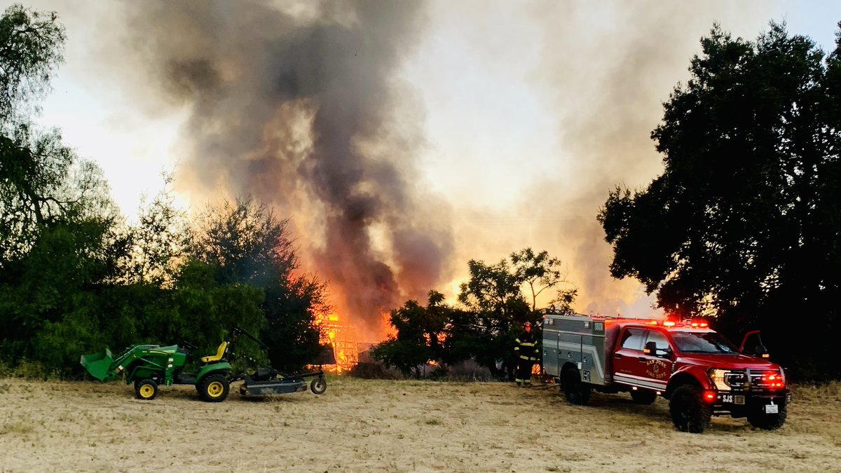 SJFD firefighters are on scene of a full first-alarm assignment on the 8100 block of Monterey Rd. Fire has damaged two greenhouses/outbuildings and one home. Six residents displaced. No injuries. 