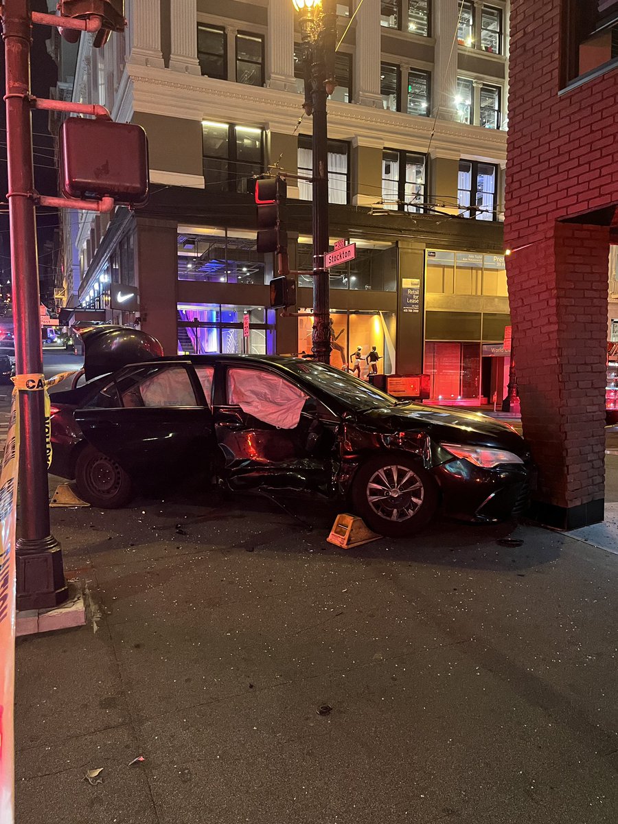 SFFD tends to passengers of a single vehicle into a building at the corner. 4 of the 5 will be taken to local hospitals with non life threatening injuries.No ETA of when the intersection will reopen. SF Building inspectors are also responding