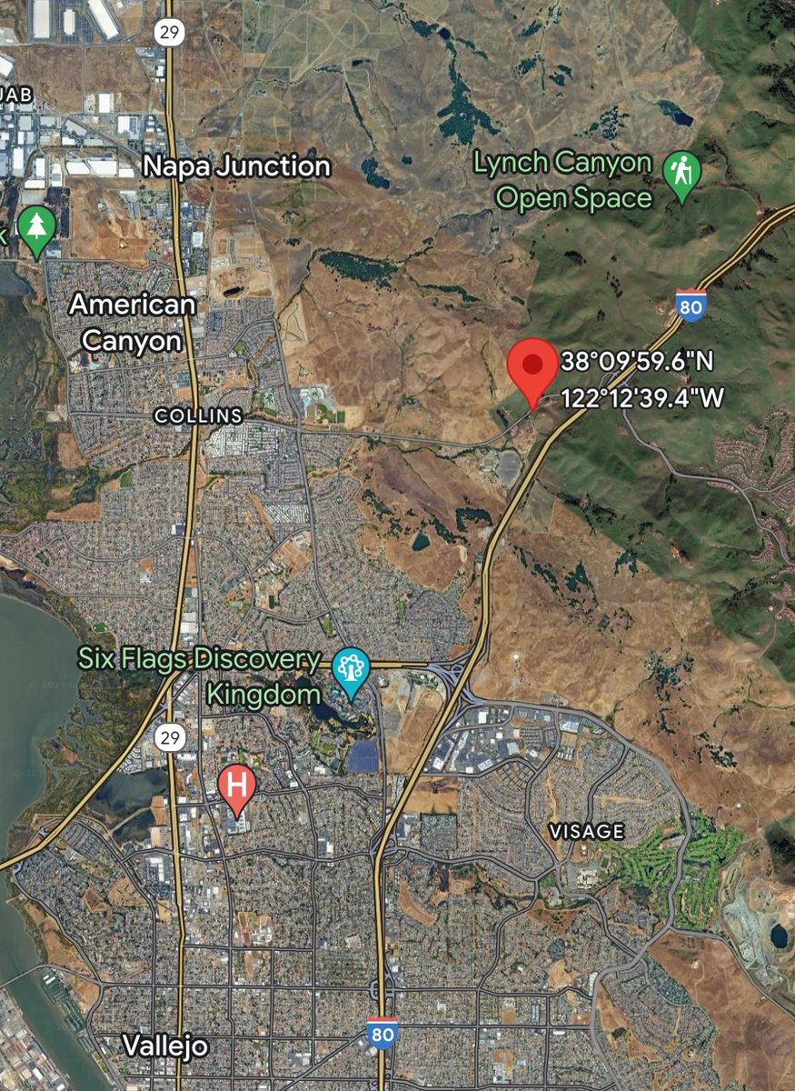 AmericaFire: CAL FIRE/Napa County Fire and local agencies are at scene of a vegetation fire in the vicinity of American Canyon Rd and I-80 in southeast Napa County. Crews are reporting the fire is approximately 1/4 acre with multiple roadside spots and two structures threatened