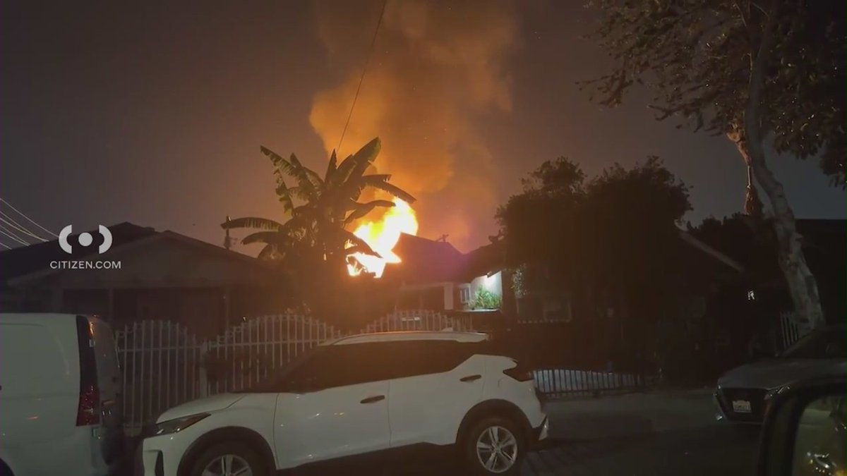 More than 110 firefighters were dispatched to battle a large fire at a construction site in Historic South-Central Los Angeles early Sunday morning