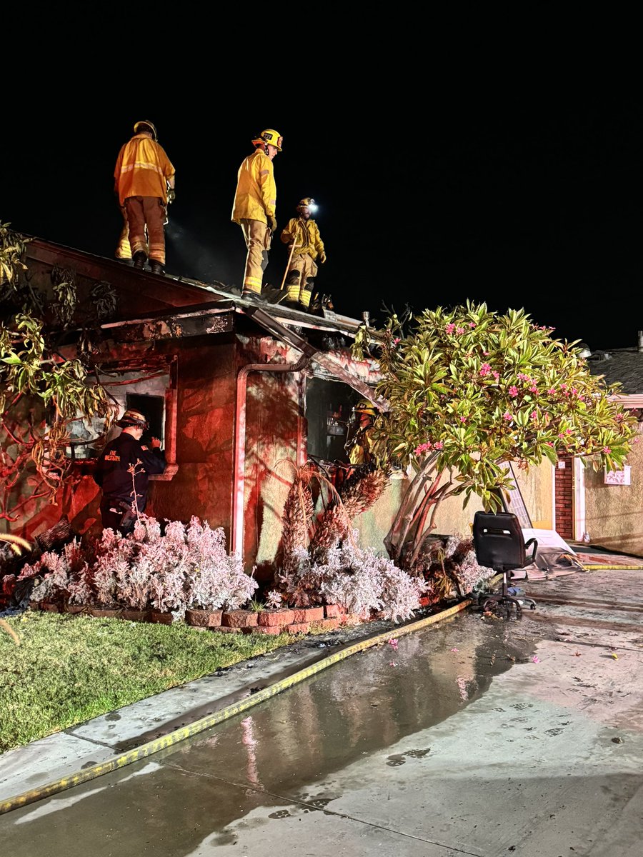 Firefighters knocked down a house fire in the 5400 block of Myra Avenue in @City_of_Cypress after multiple calls were received by our emergency command center at 12:18 a.m. Nobody was injured, and the fire is under investigation 