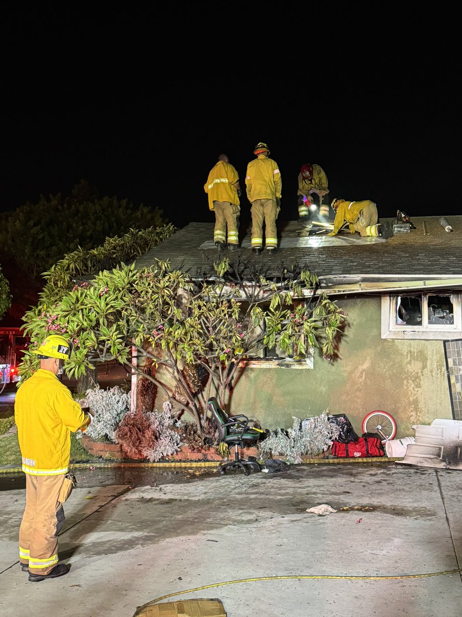 Firefighters knocked down a house fire in the 5400 block of Myra Avenue in @City_of_Cypress after multiple calls were received by our emergency command center at 12:18 a.m. Nobody was injured, and the fire is under investigation 