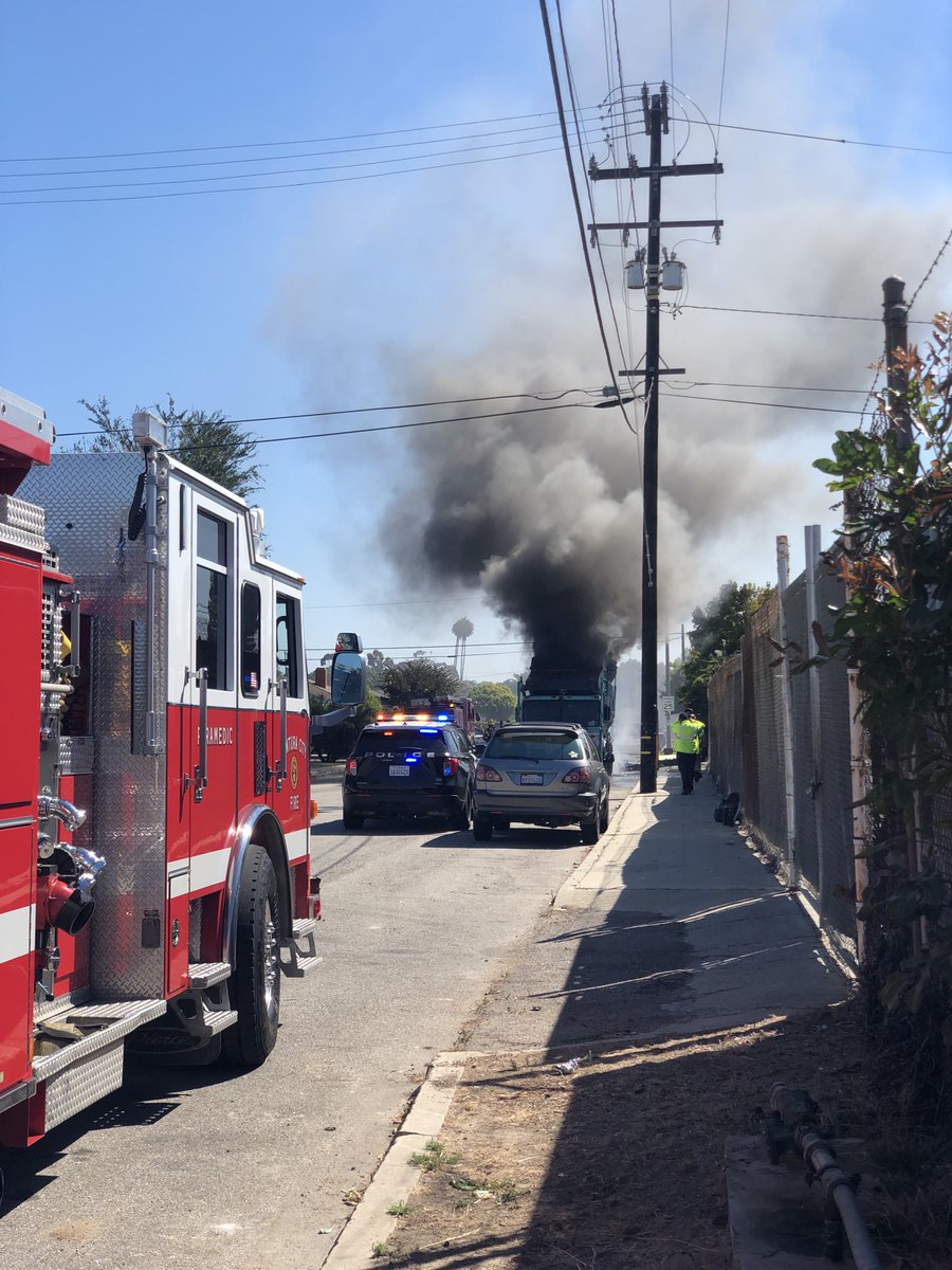 Fire. A garbage truck fire put up a  plume of smoke Wednesday morning off of Montalvo and Grand in Ventura.  No one hurt, and firefighters got to the 10:30 am fire fast, but the smoke was visible for miles