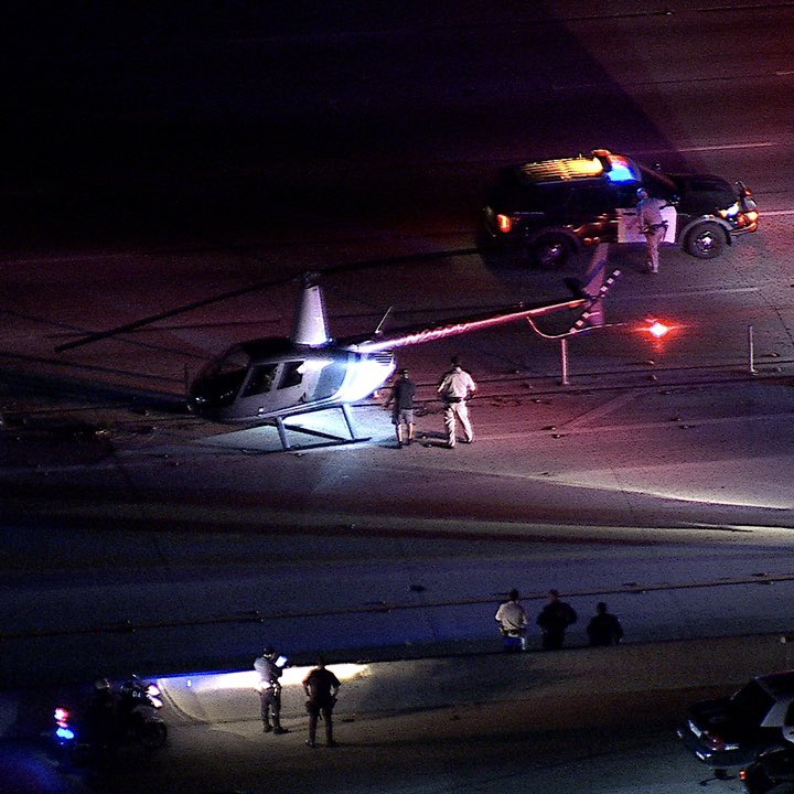 Helicopter makes emergency landing in the middle of the busy Harbor Freeway in South Los Angeles