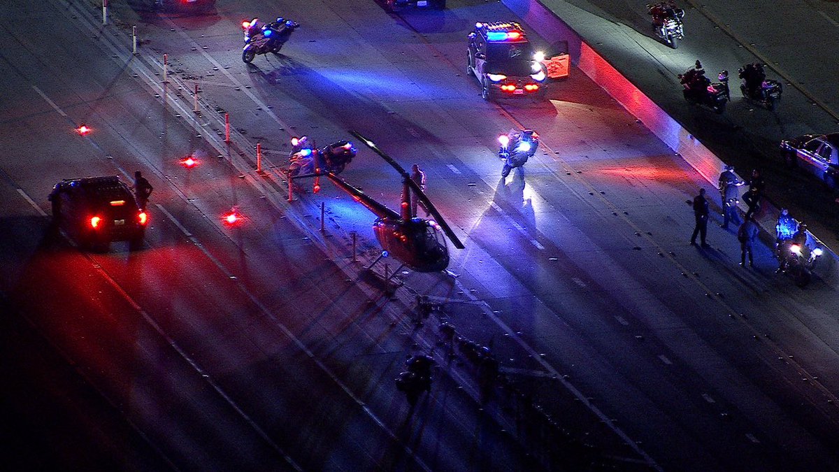 Helicopter makes emergency landing in the middle of the busy Harbor Freeway in South Los Angeles