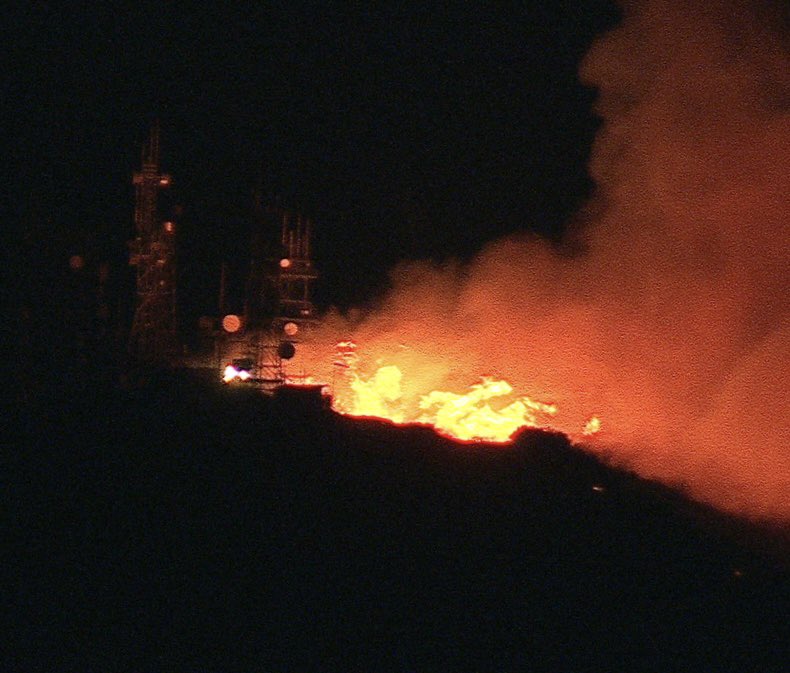 It’s not looking good for critical infrastructure stop Santiago Peak, where the AirportFire appears to be encroaching on the invaluable antenna farm which sits at the highest elevation in OrangeCounty, CA