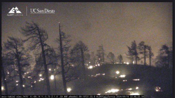 The Bridge Fire- LA County ( Angeles National forest ) 34,240 acres actively burning. Live shots as of 10:52Pm ( 9/10/24) from the Cal Fire cameras. 6 cameras in the area have gone down and are out for service