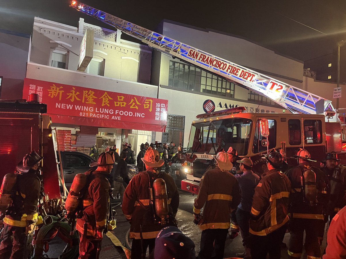 SFFD found fire in a ground floor store front with a residence above at 823 Pacific.Residents were assisted to safety as firefighters search to ensure the fire is extinguished.The cause will be under investigation