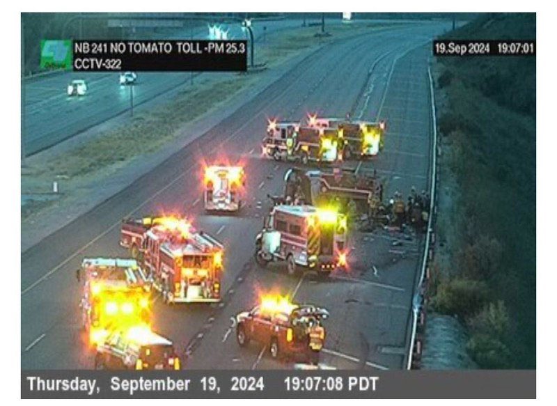 Irvine California Authorities are investigating a major crash involving an Orange County Fire Authority vehicle, resulting in a closure of the northbound 241 Freeway in Irvine.This is near the AirportFire, where a wild land firefighter transport vehicle, carrying as many as a dozen FFs, has been involved in a horrific crash. Several medical helicopters have airlifted multiple patients.