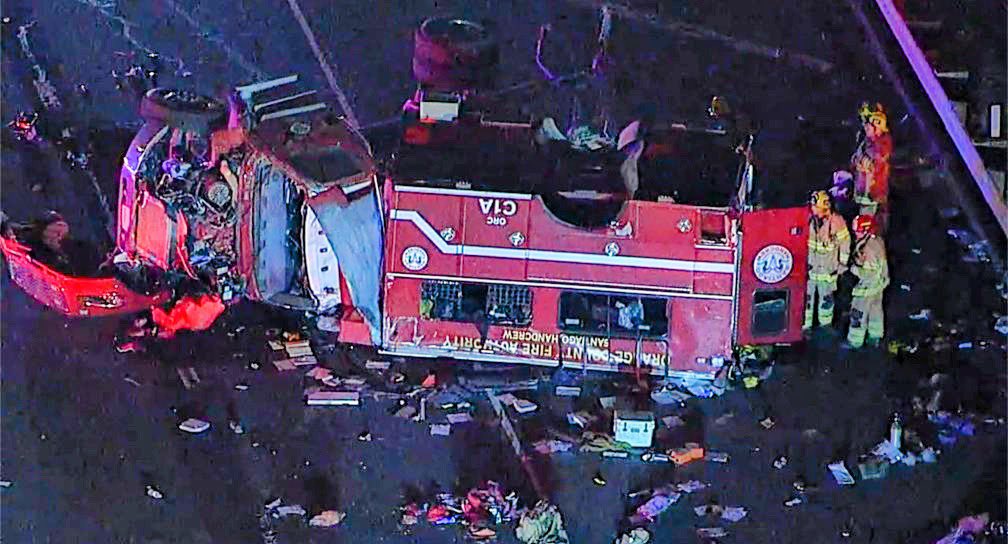 Irvine California Authorities are investigating a major crash involving an Orange County Fire Authority vehicle, resulting in a closure of the northbound 241 Freeway in Irvine.This is near the AirportFire, where a wild land firefighter transport vehicle, carrying as many as a dozen FFs, has been involved in a horrific crash. Several medical helicopters have airlifted multiple patients.