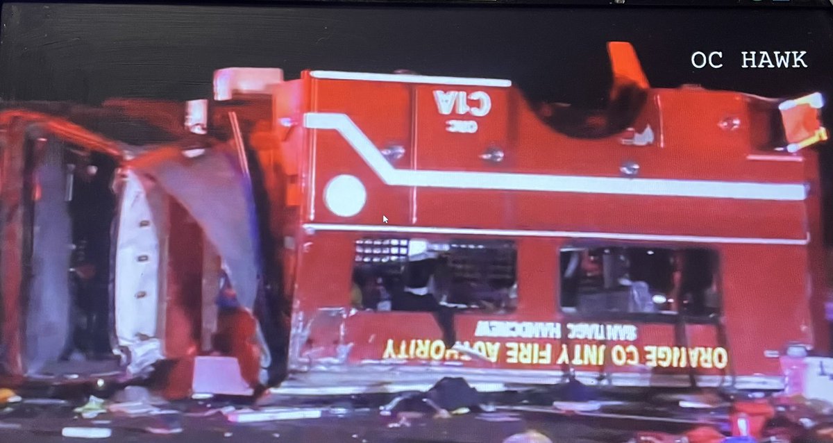 Multiple Orange County Fire Authority firefighters injured and airlifted to a local hospital after their vehicle crashed on the 241 in Irvine. CHP says 8 injured, 6 with major injuries. Officials say the driver swerved to avoid a ladder in the roadway, lost control and crashed into the guardrail.