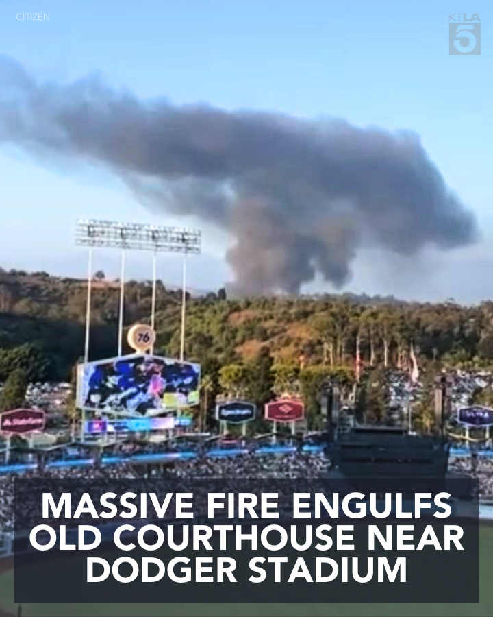 Over 100 firefighters battled a massive fire that engulfed an old courthouse near Dodger Stadium