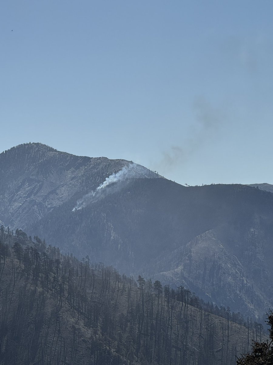 BridgeFireSmoke from an interior, isolated portion of the fire is putting up smoke that is visible from both sides of the San Gabriel mountains.  It’s in an area near Pine Mountain, north of Mt. Baldy and south of Wrightwood. NO threat to containment lines, nor mountain…