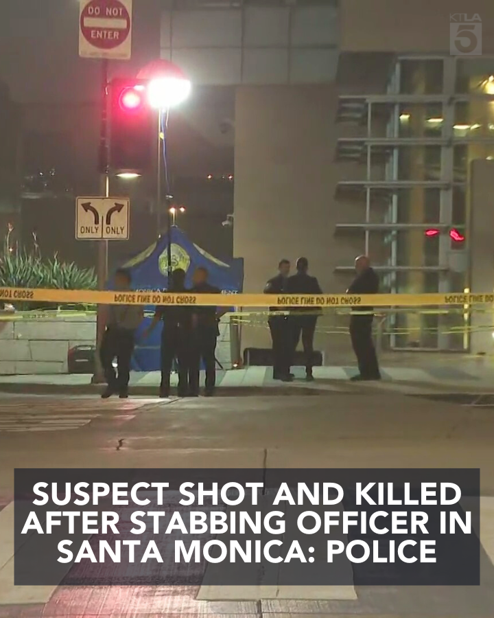 A man was shot and killed after police said he stabbed a Santa Monica officer in an unprovoked attack