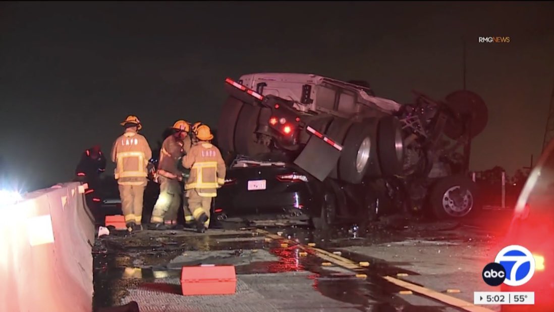 Two breaking stories in South LA overnight — a deadly tanker truck crash has shutdown the 110 Freeway — and two LAPD officers injured in a rollover crash