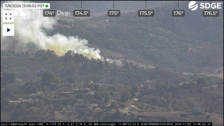 @CALFIRESANDIEGO is at scene of a vegetation fire on 3800 block of Lake Garden Drive in the community of Bonsall. The fire is one acre with a moderate rate of spread, with structures threatened